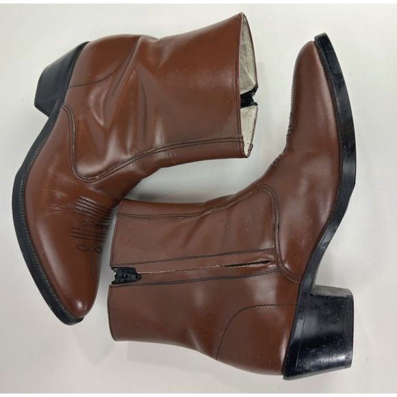 *Flaw Long Haul Mens Leather Cowboy Boots Sz 10M Western Zip Ankle Riding Brown - Picture 9 of 16